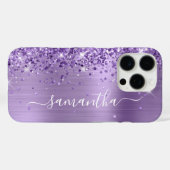 Coques Case-Mate iPhone Glitterie Lumière Violet Glam Girl Signature (Verso (horizontal))