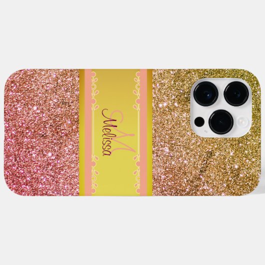 Coques Case-Mate iPhone Glitterie Ombre Or Nom Monogramme Girl (Verso (horizontal))