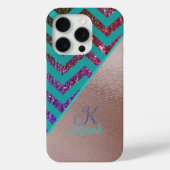 Coques Case-Mate iPhone Glitterie rose d'huile d'or Chevron TealTurquoise  (Verso)