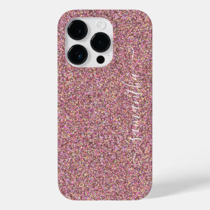 Coque Pour iPhone 14 Pro Glitterie Rose Gold Foil Moderne Fille Signature