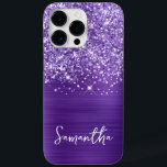 Coque Pour Pour iPhone 14 Pro Max Glittery Amethyst Purple Glam Nom<br><div class="desc">Customisez le script de style manuscrit moderne pour créer votre propre coque. Ajoutez une initiale de monogramme pour créer une combinaison initiale de prénom. Fille fausse parties scintillant violet et améthyste brossé art numérique de feuille métallique imprimé comme une photo.</div>