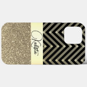 Coques Case-Mate iPhone Glittery Gold et Black Chevron Personnalisé (Verso (horizontal))