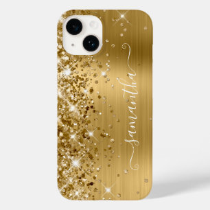 Coque Pour iPhone 14 Glittery Gold Glam Girl Swash Signature