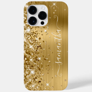 Coque Pour Pour iPhone 14 Pro Max Glittery Gold Glam Modern Girl Signature
