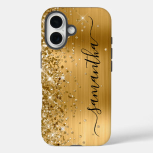 Coques iPhone 16 Glittery Gold Metallic Girl Signature