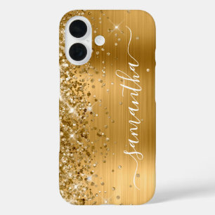 Coques iPhone 16 Glittery Gold Metallic Girl Signature