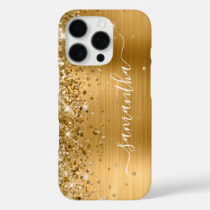 Coques iPhone 16 Pro Glittery Gold Metallic Girl Signature