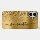 Coques Case-Mate iPhone Glittery Gold Metallic Girl Signature noire (Verso (horizontal))