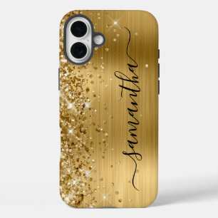 Coques iPhone 16 Plus Glittery Gold Metallic Girl Signature noire
