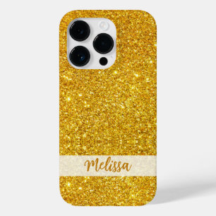 Coque Pour iPhone 14 Pro Glittery Gold Parties scintillant Nom personnalisé