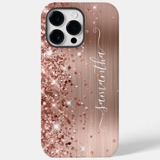 Coques Case-Mate iPhone Glittery Rose Gold Glam Modern Girl Signature (Verso)