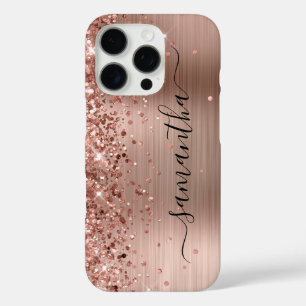 Coques iPhone 16 Pro Glittery Rose Gold Metallic Girly Signature