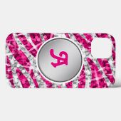 Coques Case-Mate iPhone Glitz Zebra Pink imprimé monogramme argent (Verso (horizontal))