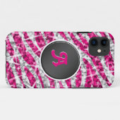 Coques Case-Mate iPhone Glitz Zebra rose monogramme iPhone noir (Dos (Horizontal))