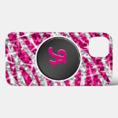 Coques Case-Mate iPhone Glitz Zebra rose monogramme noir (Verso (horizontal))