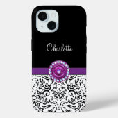 Coques Case-Mate iPhone Glitzy Monogram branché Rhinestone Damask (Verso)