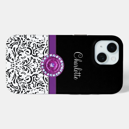 Coques Case-Mate iPhone Glitzy Monogram branché Rhinestone Damask (Verso (horizontal))