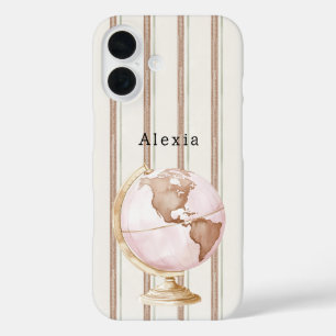 Coques iPhone 16 Globe Monde Rayures Marron