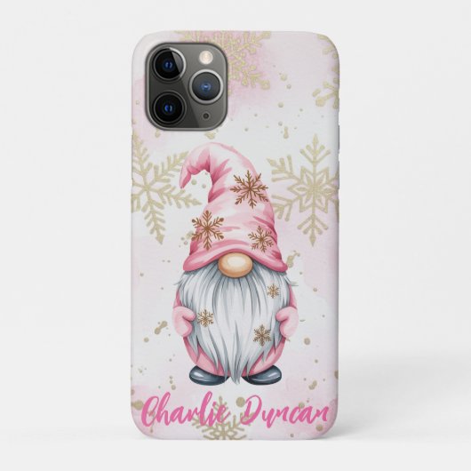 Coques Case-Mate iPhone Gnome de Noël rose Flocons d'or (Dos)