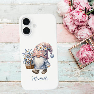 Coques iPhone 16 Gnome Fleurs de Printemps Rose Bleu