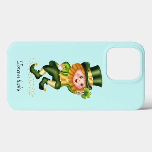 Coques Case-Mate iPhone Gnome vert très chanceux sur bleu turquoise clair (Verso (horizontal))