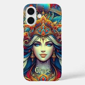 Coques iPhone 16 Goddess Head flow turquoise Cheveux Avril -