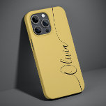 Coque Pour iPhone 14 Gold Black Elegant Calligraphie Nom du script<br><div class="desc">Gold Black Elegant Calligraphy Script Personnalisé Nom iPhone 14 Smart Phone Boîtes dispose d'un design moderne et tendance simple et élégant avec votre nom personnalisé dans élégante calligraphie manuscrite typographie de script sur un arrière - plan or. Conçu par ©Evco Studio www.zazzle.com/store/evcostudio</div>
