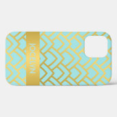 Coques Case-Mate iPhone Gold Blue Art Deco Nom géométrique personnalisé (Verso (horizontal))