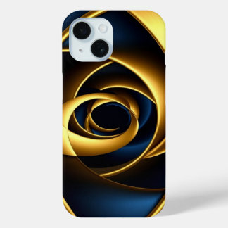 Coque Pour iPhone 15 gold blue spiral abstract vortex pattern luxury ge