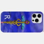 Coques Case-Mate iPhone GOLD CADUCEUS MÉDICALE SYMBOLE Blue Sky Monogramme (Verso (horizontal))