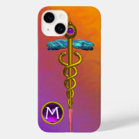 GOLD CADUCEUS MÉDICALE SYMBOLE Purple Gem Monogram