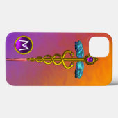 Coques Case-Mate iPhone GOLD CADUCEUS MÉDICALE SYMBOLE Purple Gem Monogram (Verso (horizontal))