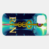 Coques Case-Mate iPhone GOLD CADUCEUS SYMBOLE INFIRMIER INSCRIT Aqua Blue (Verso (horizontal))
