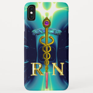 Coque Case-Mate Pour iPhone GOLD CADUCEUS SYMBOLE INFIRMIER INSCRIT Aqua Blue
