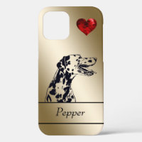 Gold / Coeur rouge encastré Chien dalmate iPhone 1