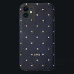 Case-Mate iPhone Case Gold Coeurs à huile Motif Marine Monogramme bleu<br><div class="desc">Boîtier de téléphone mignonne et féminine avec un faux motif en feuille d'or. Personnalisez en ajoutant votre propre monogramme. Cette boîte de téléphone motif en feuille d'or sera parfaite comme cadeau personnalisé.</div>