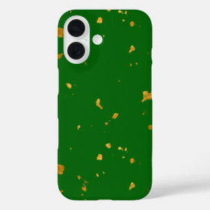 Coques iPhone 16 Gold Flakes sur Emerald Green