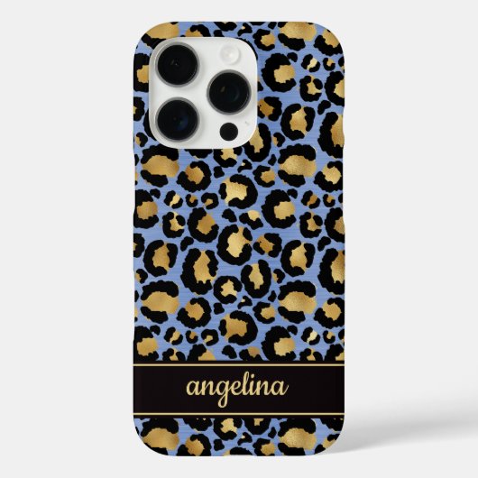 Coques Case-Mate iPhone Gold Foil On Blue Leopard Print Monogrammed (Verso)