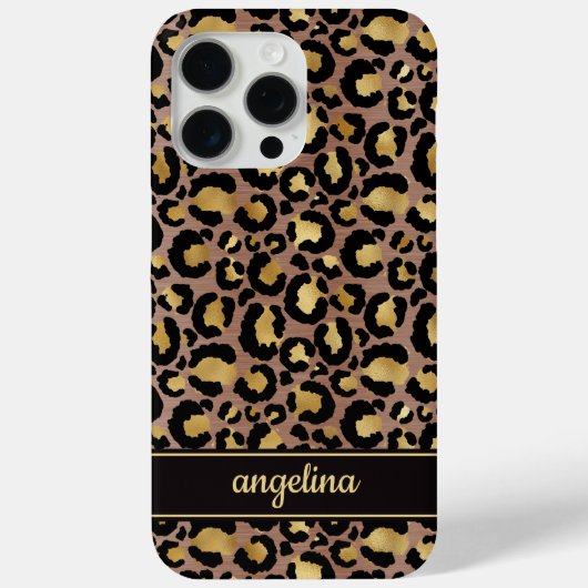 Coques Case-Mate iPhone Gold Foil On Brown Leopard Print Monogrammed (Verso)