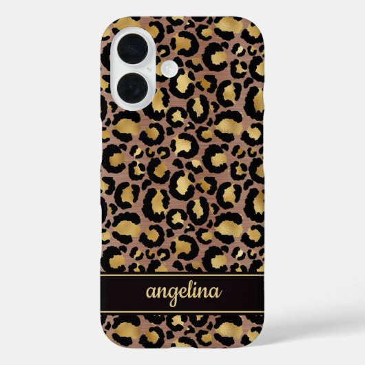 Coques Case-Mate iPhone Gold Foil On Brown Leopard Print Monogrammed (Verso)