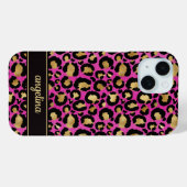 Coques Case-Mate iPhone Gold Foil On Hot Pink Leopard Print Monogrammed (Verso (horizontal))