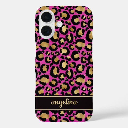 Coques Case-Mate iPhone Gold Foil On Hot Pink Leopard Print Monogrammed (Verso)