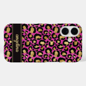 Coques Case-Mate iPhone Gold Foil On Hot Pink Leopard Print Monogrammed (Verso (horizontal))