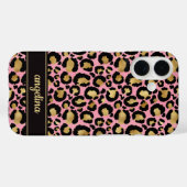 Coques Case-Mate iPhone Gold Foil On Pink Leopard Print Monogrammed (Verso (horizontal))