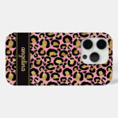 Coques Case-Mate iPhone Gold Foil On Pink Leopard Print Monogrammed (Verso (horizontal))