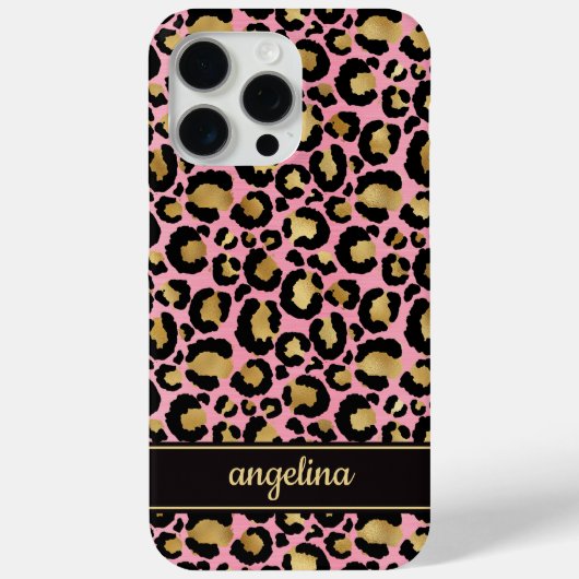Coques Case-Mate iPhone Gold Foil On Pink Leopard Print Monogrammed (Verso)