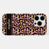 Coques Case-Mate iPhone Gold Foil On Pink Leopard Print Monogrammed (Verso (horizontal))