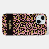 Coques Case-Mate iPhone Gold Foil On Pink Leopard Print Monogrammed (Verso (horizontal))