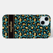 Coques Case-Mate iPhone Gold Foil On Teal Leopard Print Monogrammed (Verso (horizontal))