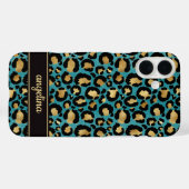 Coques Case-Mate iPhone Gold Foil On Teal Leopard Print Monogrammed (Verso (horizontal))